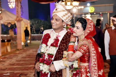 Bride and bridegroom standing together