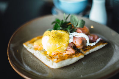 Close-up of breakfast on plate