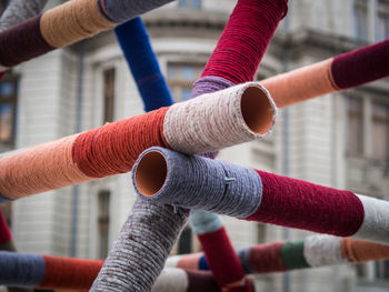 Close-up of pipe tube covered by wool