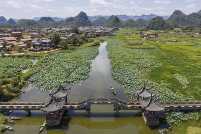 Aerial view of puzhehei scenic area in yunnan, china