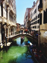 Bridge over canal amidst buildings