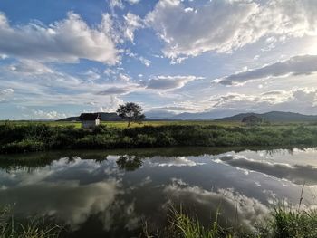 Scenic view of lake against sky