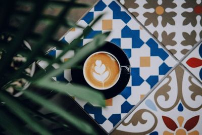 High angle view of coffee on table