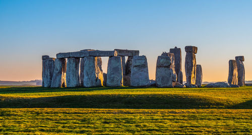 Scenic view of field against clear sky