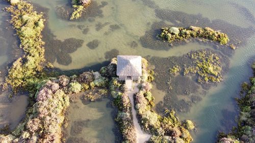 High angle view of rocks in sea