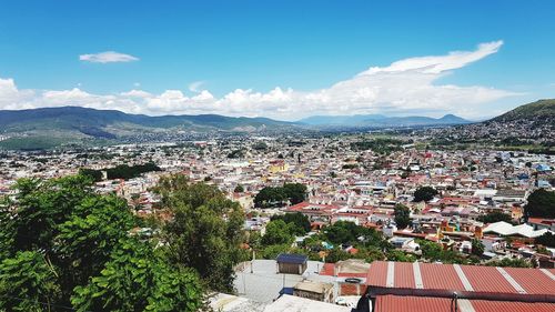 High angle view of townscape against sky
