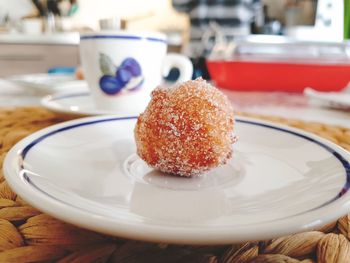 Close-up of cake in plate on table