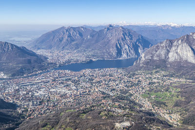 Extra wide view of the lake of lecco and the sorrounding mountains