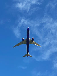 Low angle view of airplane flying in sky