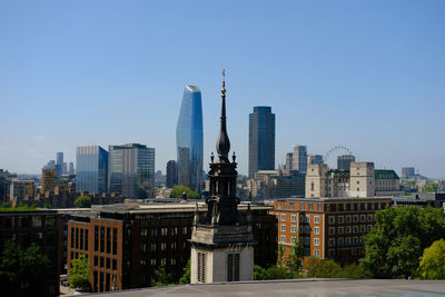 London skyline viewed from the top of one new change. an afternoon shot with clear blue sky.