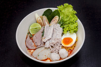 Close-up of meal served on table