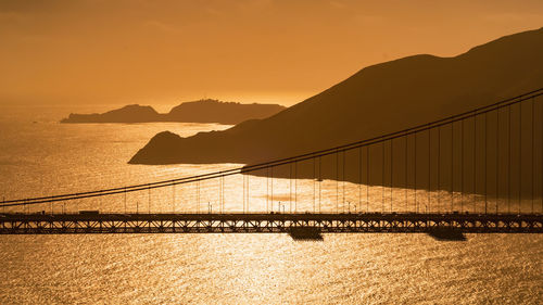 View of suspension bridge over sea