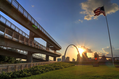 Low angle view of bridge against sky during sunset