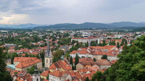 Landscape of ljubljana and surrounding mountains
