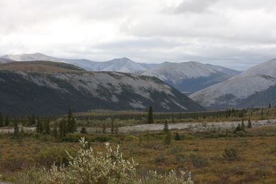 Scenic view of landscape and mountains against sky