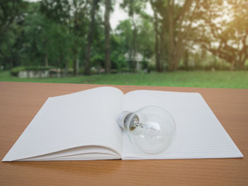 Close-up of open book on table