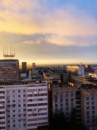 High angle view of buildings in city