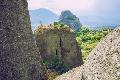 View of old ruin on mountain