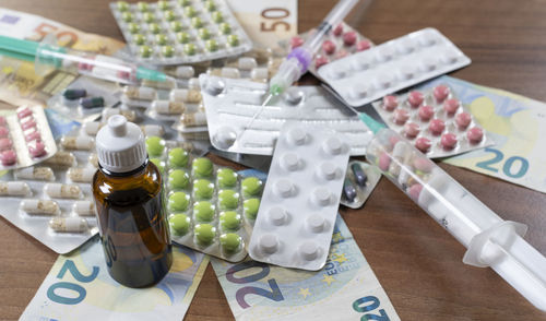 Close-up of medicines on table