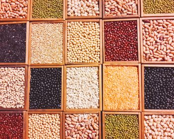 Variety of beans and lentils in box containers