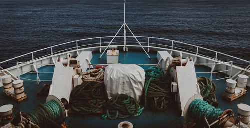 High angle view of boat deck