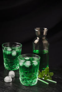 Close-up of beer glass on table