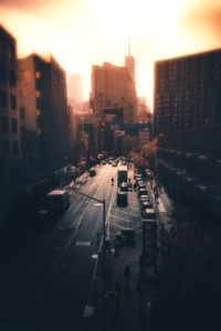 High angle view of city street amidst buildings