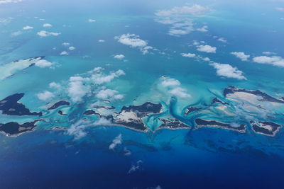 Aerial view of exuma in caribbean sea