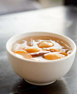 Close-up of soup in bowl on table