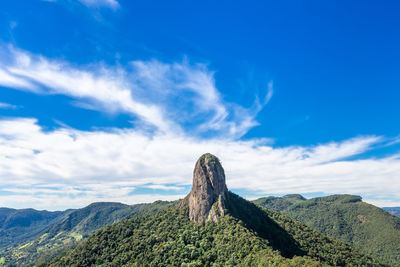 Low angle view of mountain against blue sky