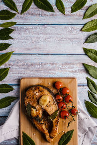 High angle view of food on table