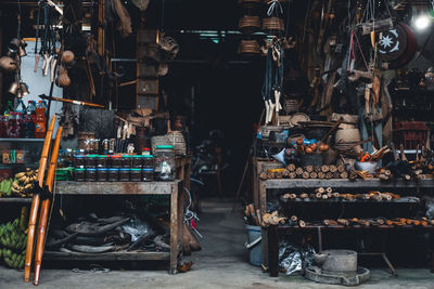 Various objects for sale at market stall