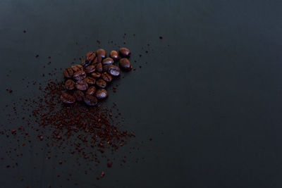 High angle view of coffee beans on table