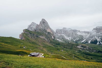 Panoramic view on the seceda in the dolomites mountains