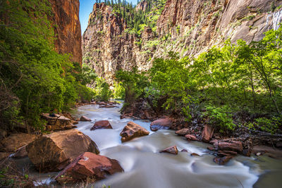 Stream flowing through rocks in forest