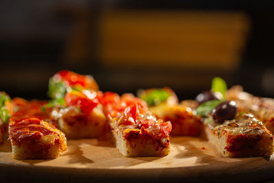 Close-up of pizza on table