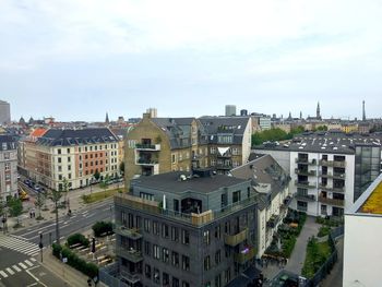 High angle view of buildings against sky