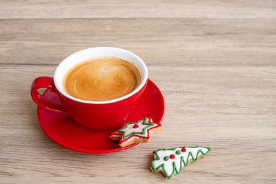 High angle view of coffee on table