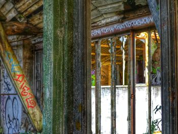 Low angle view of graffiti on wall of building