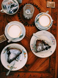 High angle view of breakfast served on table