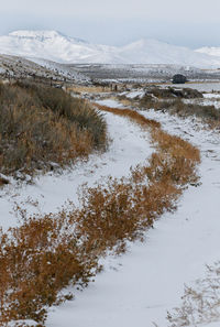 Scenic view of snow covered landscape against sky