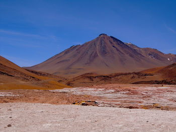 Scenic view of desert against blue sky