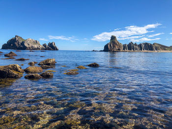 Scenic view of sea against blue sky