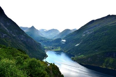 High angle view of road leading towards mountains