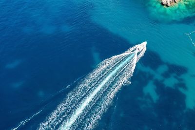 Aerial view of boat in sea