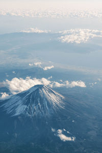 Aerial view of snowcapped mountains against sky