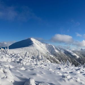 Highest mountain of czech republic at snow 