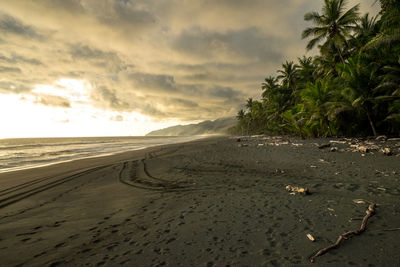 Scenic view of beach against sky during sunset