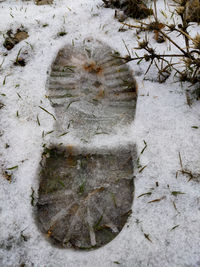 High angle view of snow covered field