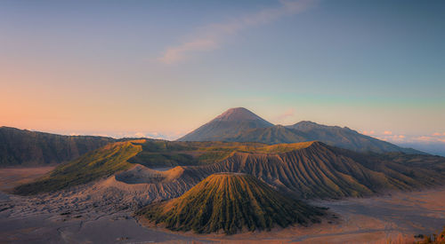 Scenic view of mount bromo against sky during sunrise.